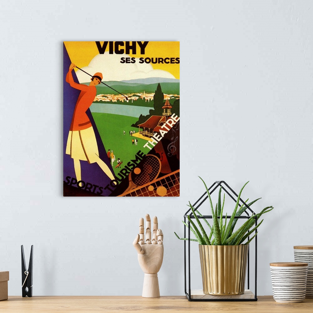 A bohemian room featuring Vintage poster advertisement for Vichy Ses Sources.