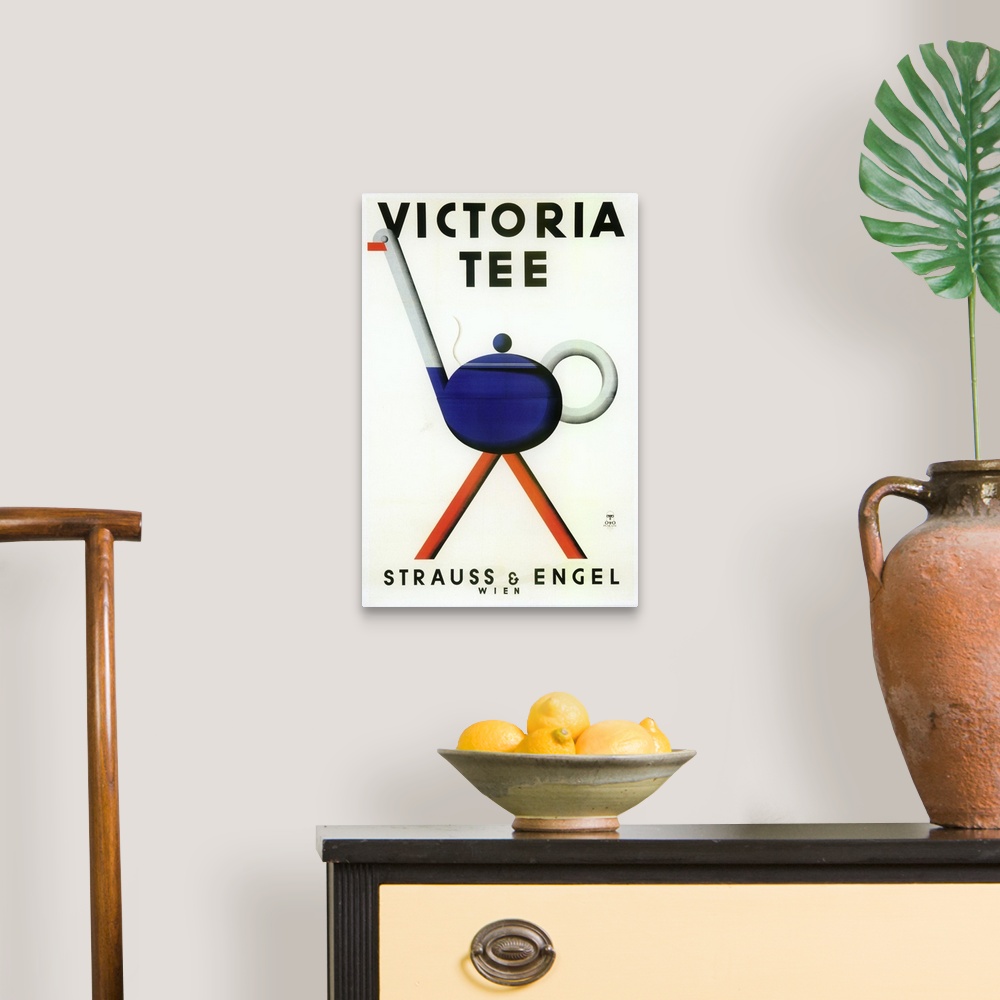 A traditional room featuring Vintage poster advertisement for Victoria Tea.
