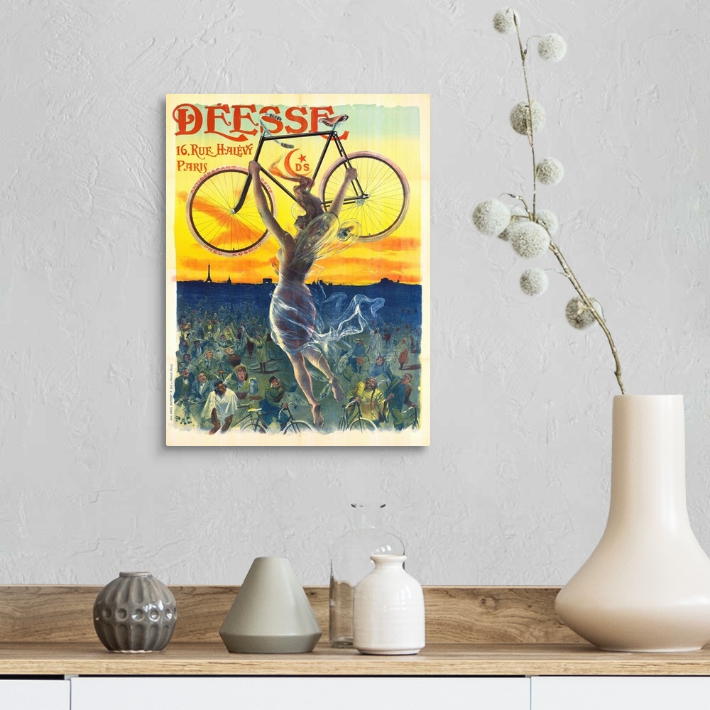 A farmhouse room featuring Vintage Advertising Poster - Deesse Cycles