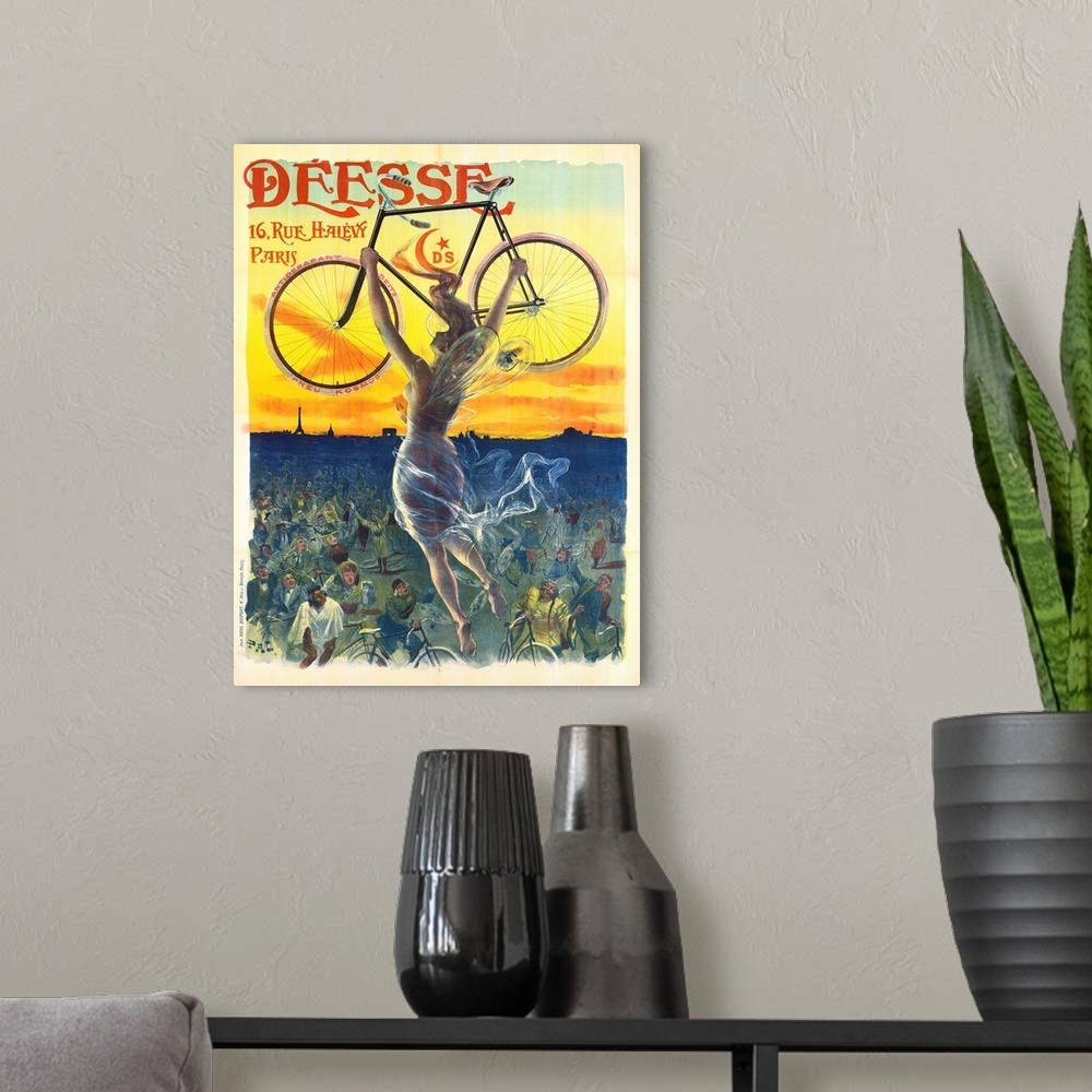 A modern room featuring Vintage Advertising Poster - Deesse Cycles