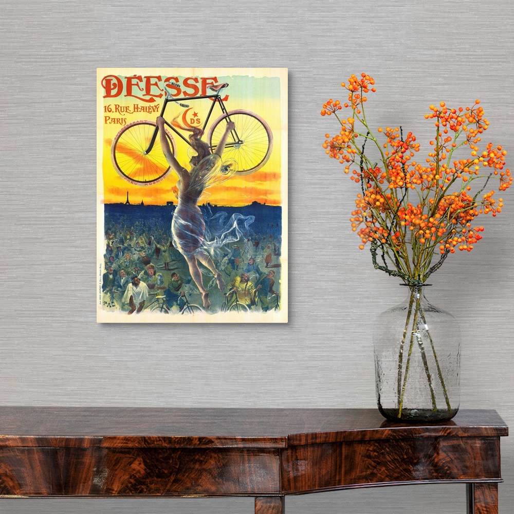 A traditional room featuring Vintage Advertising Poster - Deesse Cycles