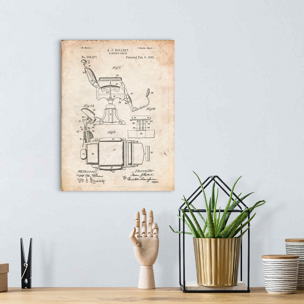 A bohemian room featuring Vintage Parchment Barbers Chair Patent
