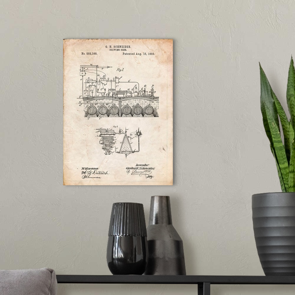 A modern room featuring Vintage Parchment Beer Brewing Science 1893 Patent Poster