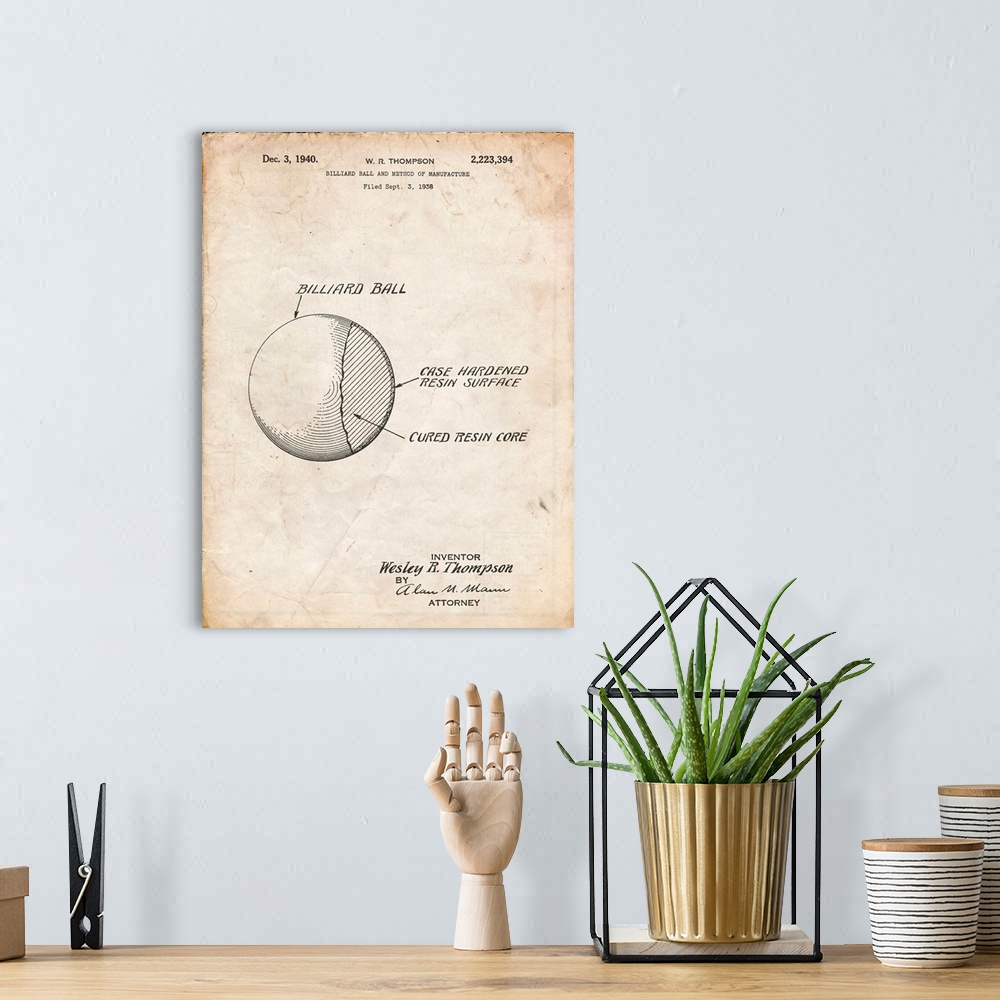 A bohemian room featuring Vintage Parchment Billiard Ball Patent Poster