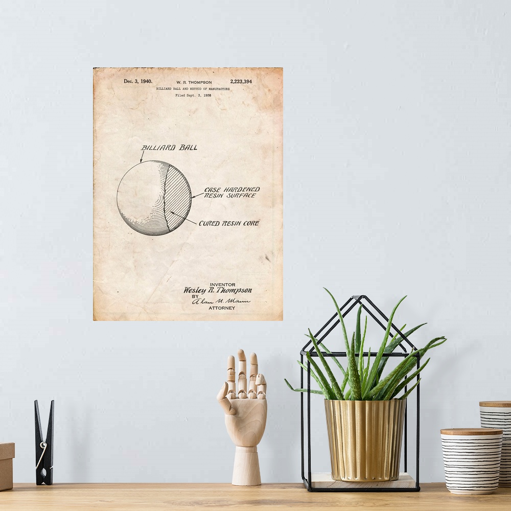 A bohemian room featuring Vintage Parchment Billiard Ball Patent Poster