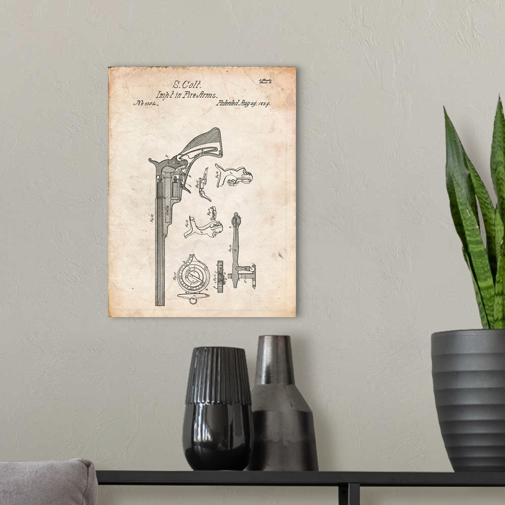 A modern room featuring Vintage Parchment Colt Paterson Patent Poster