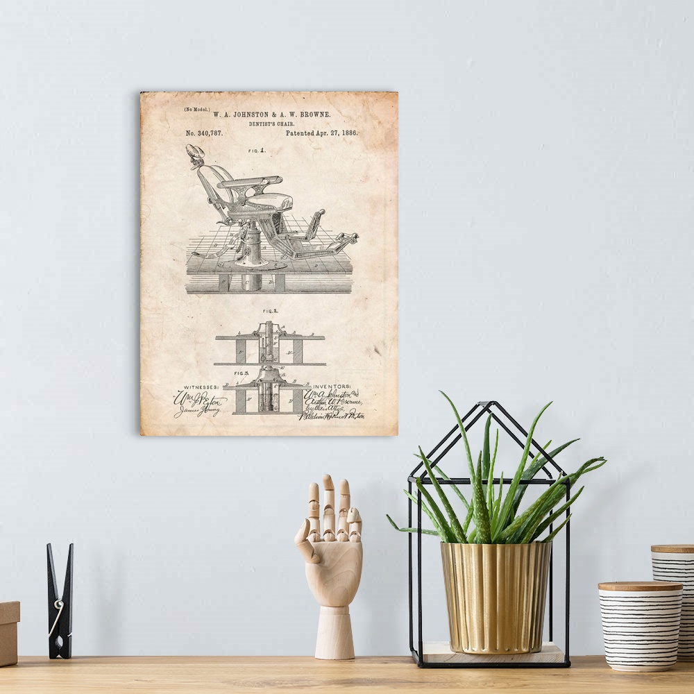 A bohemian room featuring Vintage Parchment Dentist Chair Patent Poster