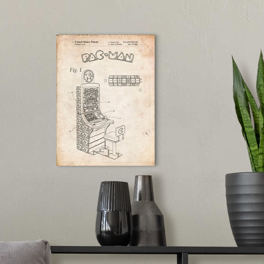 A modern room featuring Vintage Parchment Fender Pedal Steel Guitar Patent Poster