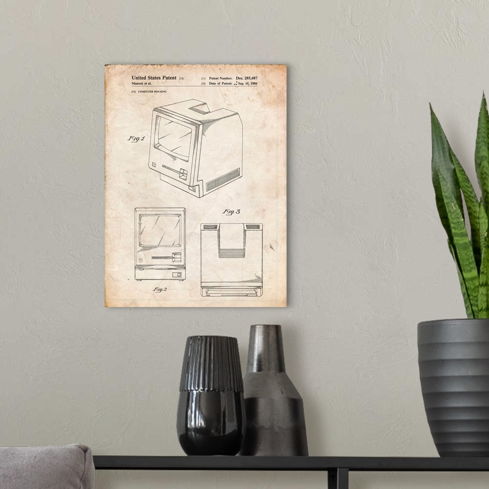 A modern room featuring Vintage Parchment First Macintosh Computer Poster