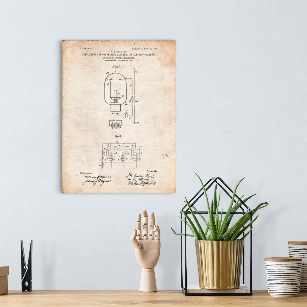 A bohemian room featuring Vintage Parchment Fleming Valve Patent Poster