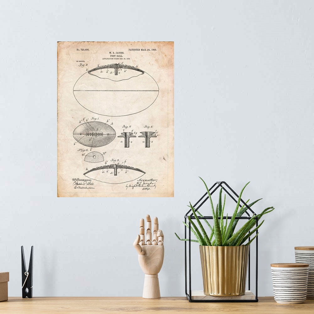 A bohemian room featuring Vintage Parchment Football Game Ball 1902 Patent Poster