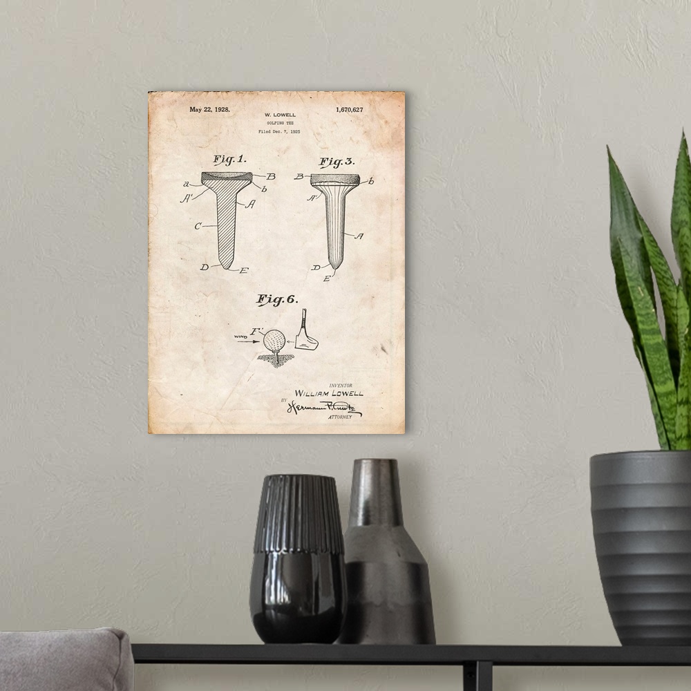 A modern room featuring Vintage Parchment Golf Tee Patent Poster