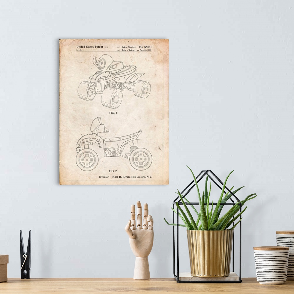 A bohemian room featuring Vintage Parchment Kids 4-Wheeler Poster