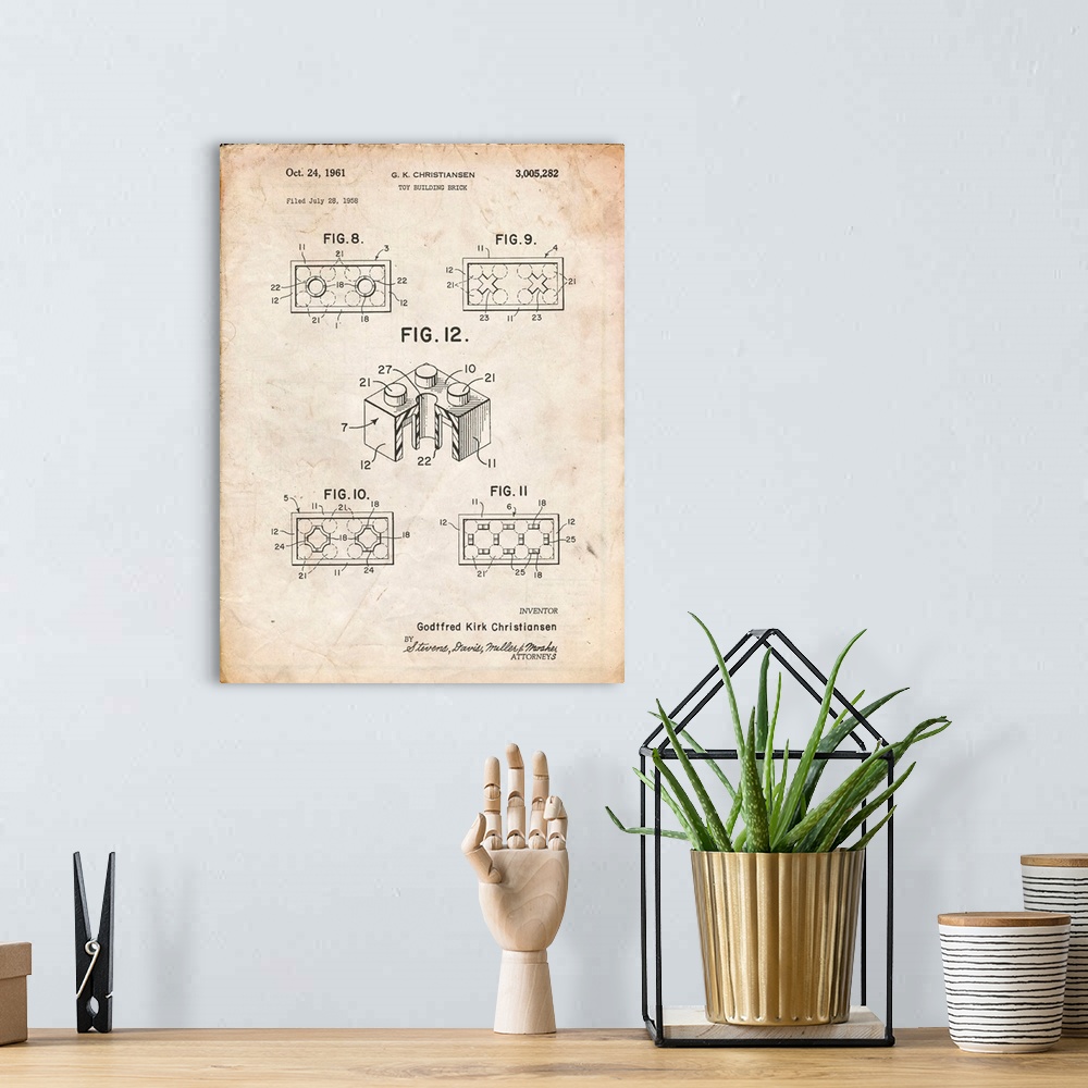 A bohemian room featuring Vintage Parchment Lego Building Brick Patent Poster