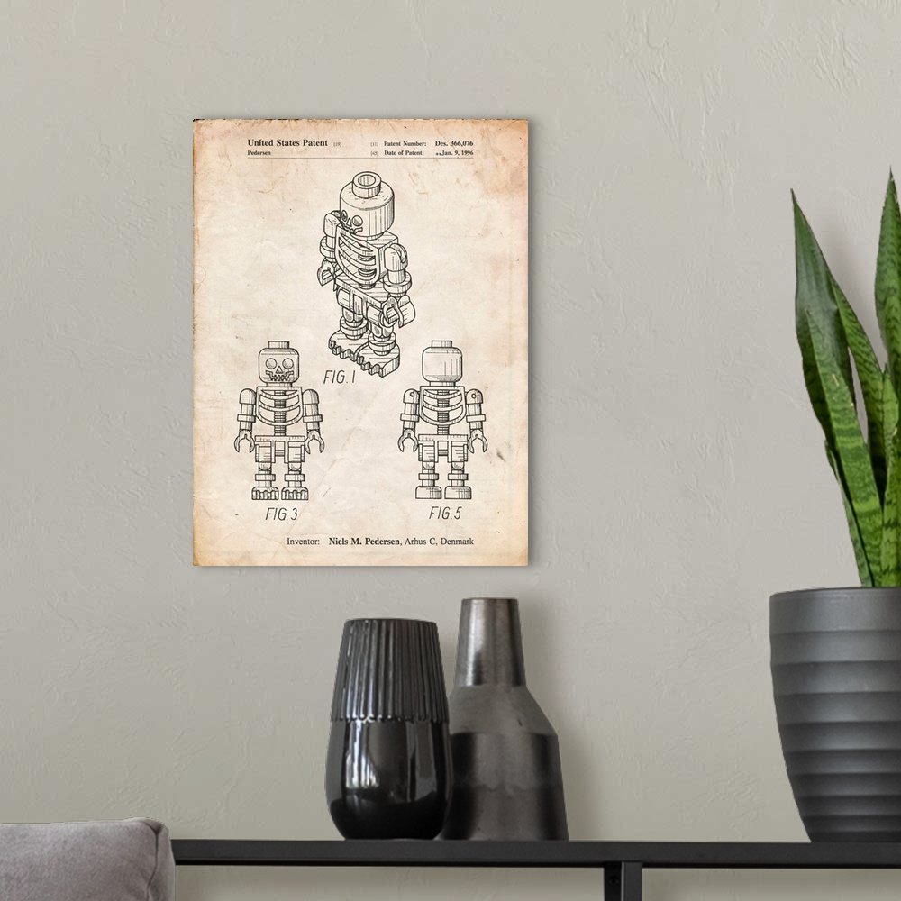 A modern room featuring Vintage Parchment Lego Skeleton Patent Poster