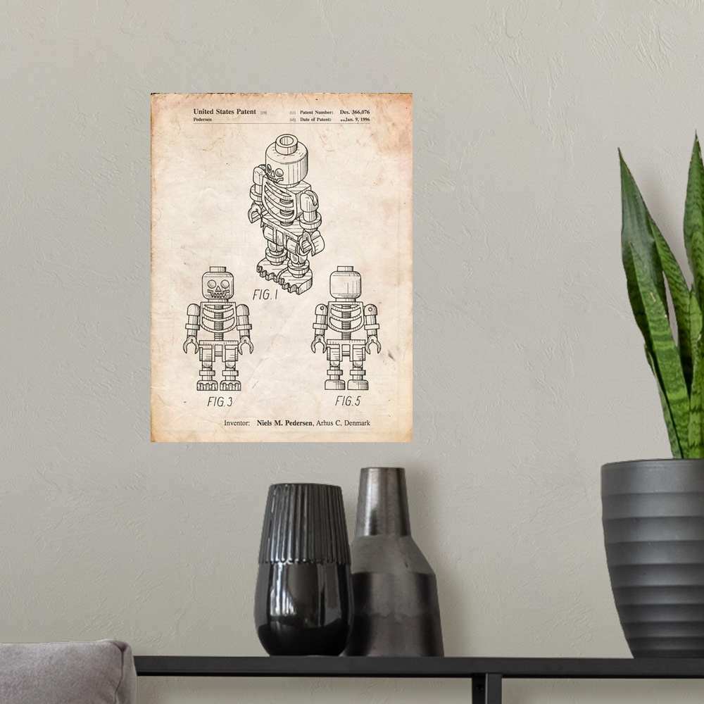 A modern room featuring Vintage Parchment Lego Skeleton Patent Poster