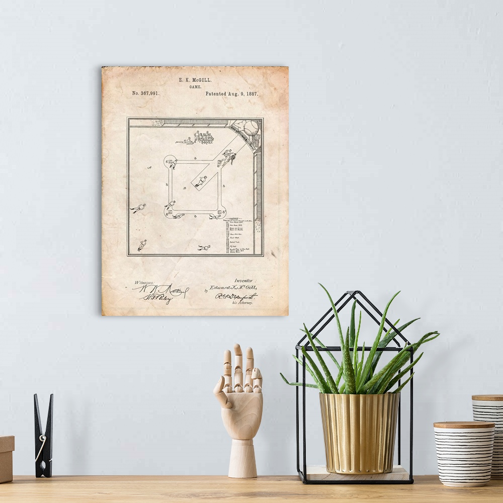 A bohemian room featuring Vintage Parchment Our National Ball Game Patent Poster