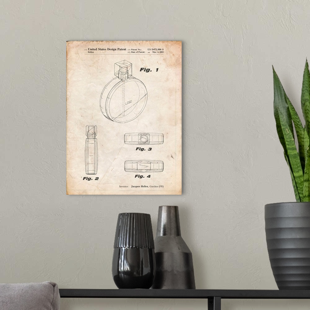 A modern room featuring Vintage Parchment Perfume Jar Poster