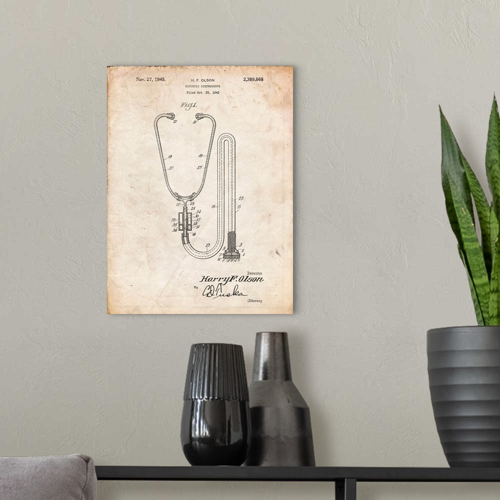 A modern room featuring Vintage Parchment Stethoscope Patent Poster