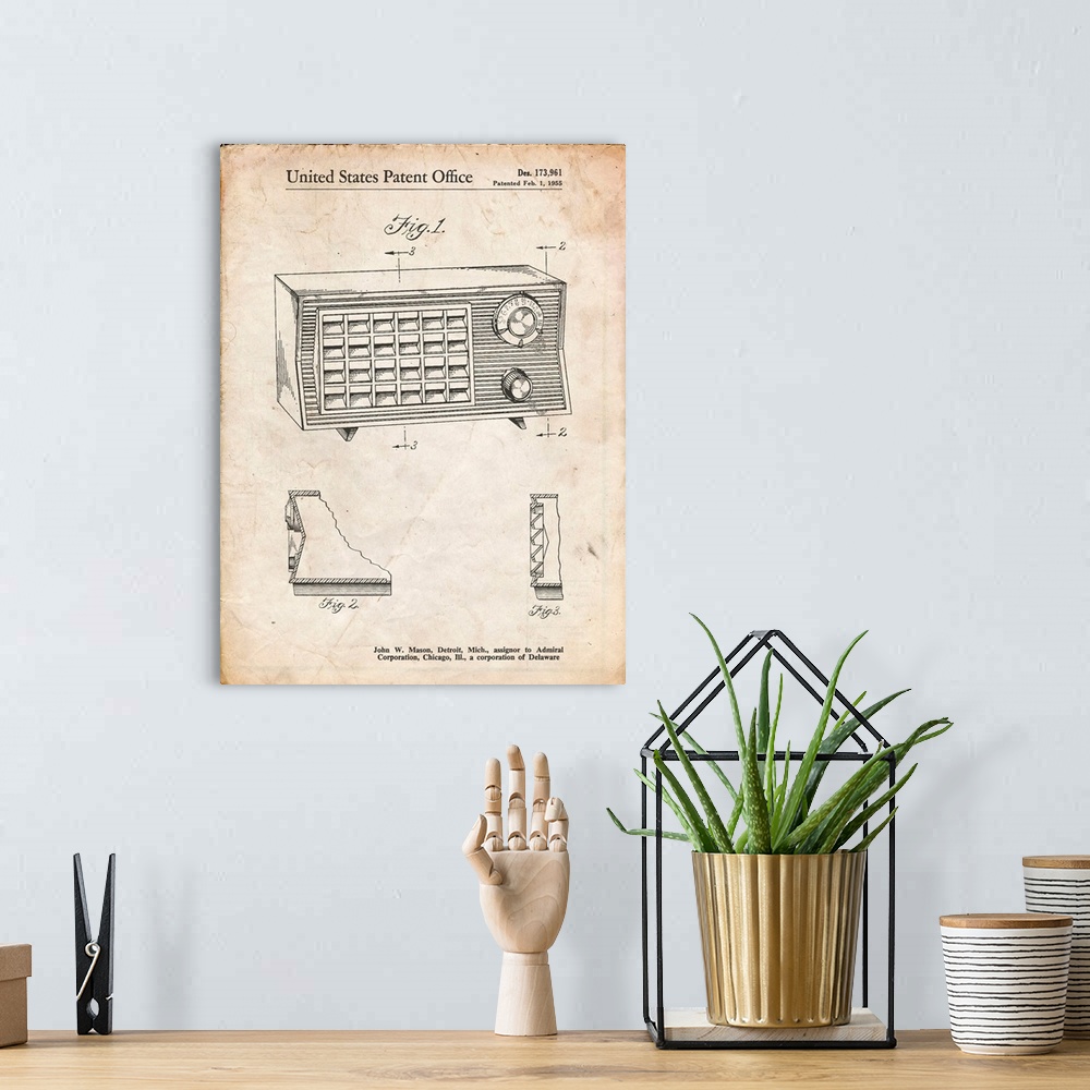 A bohemian room featuring Vintage Parchment Vintage Table Radio Patent Poster
