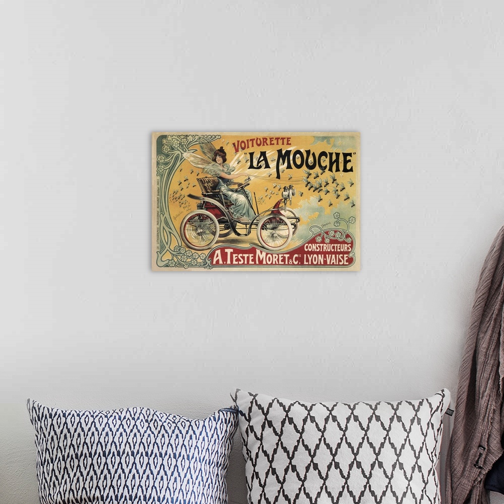 A bohemian room featuring Voiturette La Mouche - Vintage Automobile Advertisement