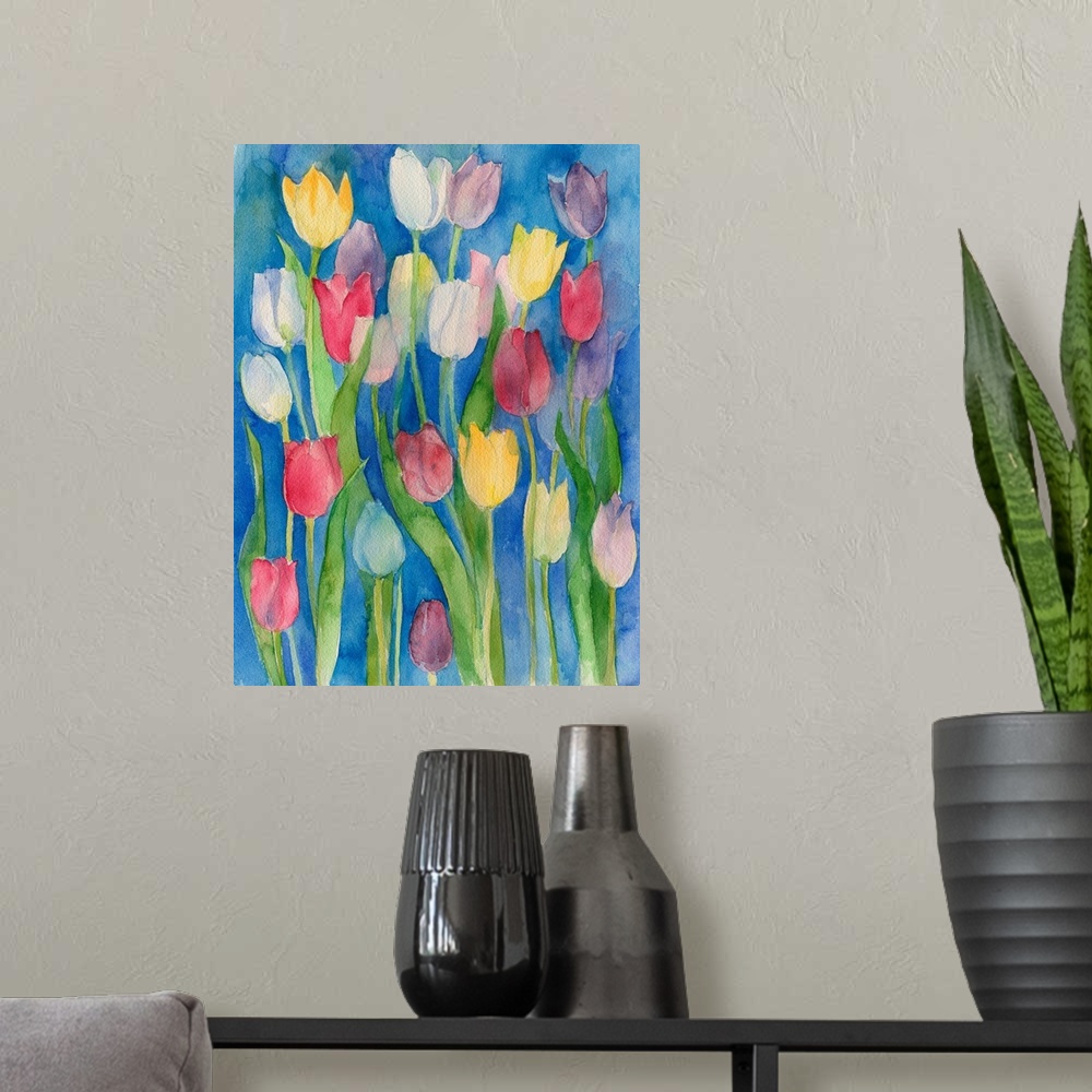 A modern room featuring Watercolor Tulips