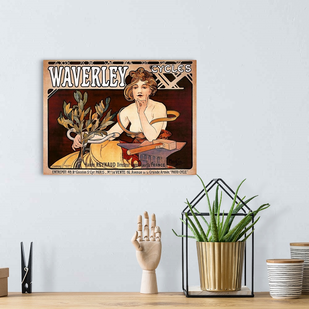 A bohemian room featuring Waverly Cycles - Vintage Bicycle Advertisement