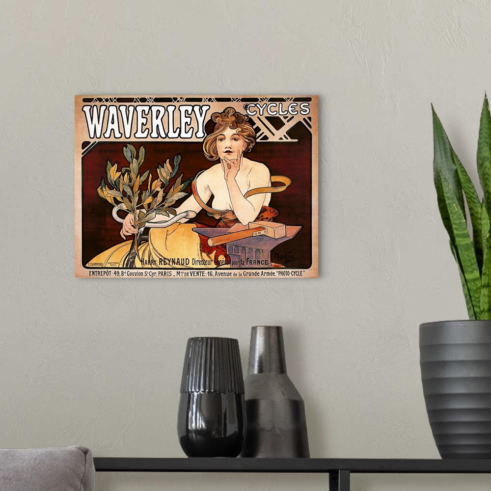 A modern room featuring Waverly Cycles - Vintage Bicycle Advertisement