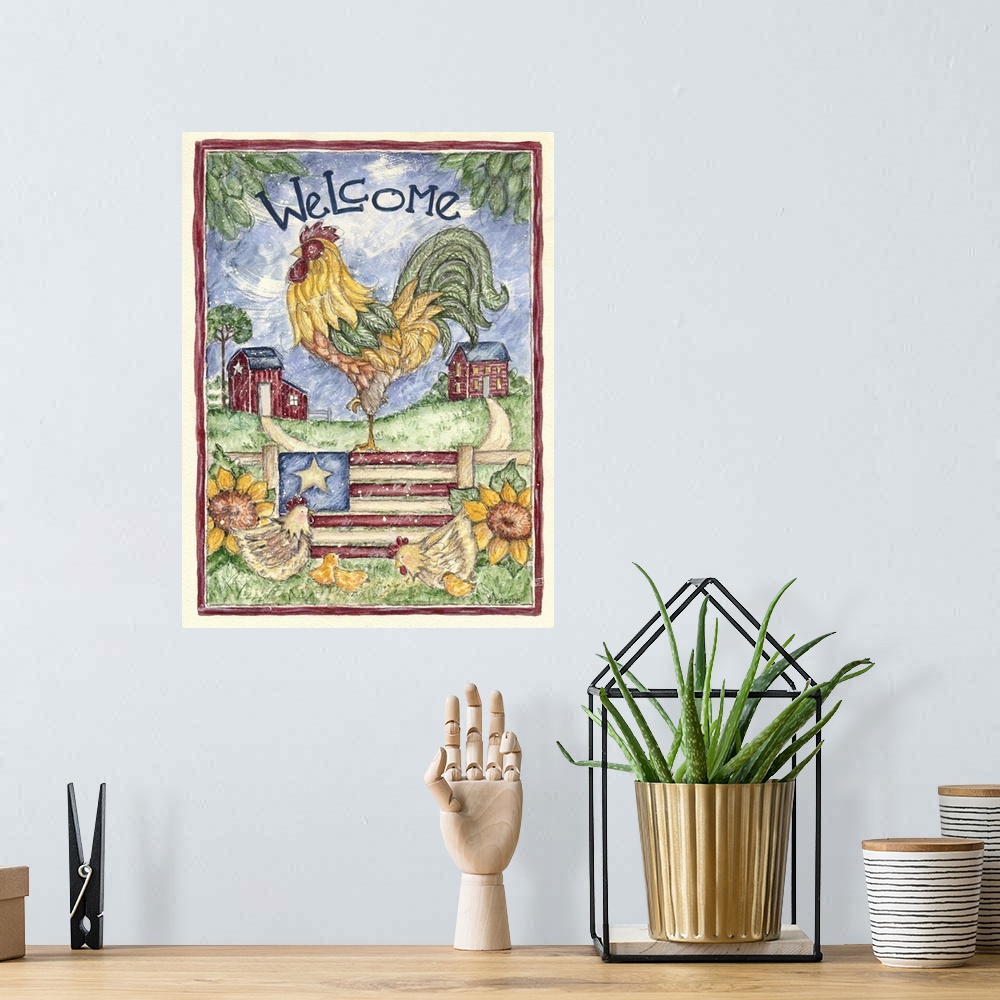 A bohemian room featuring Welcome Rooster