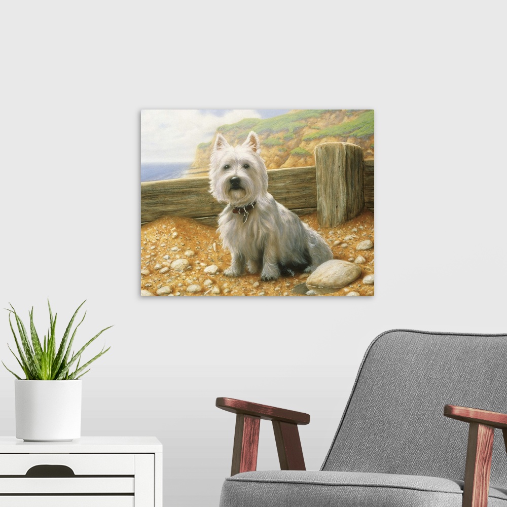 A modern room featuring Contemporary painting of a westie.