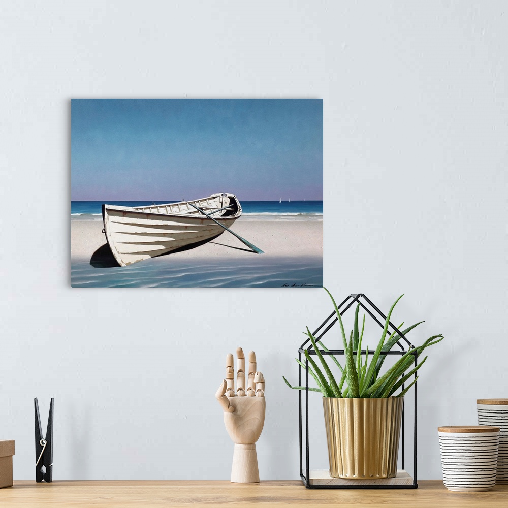 A bohemian room featuring White Boat On Beach
