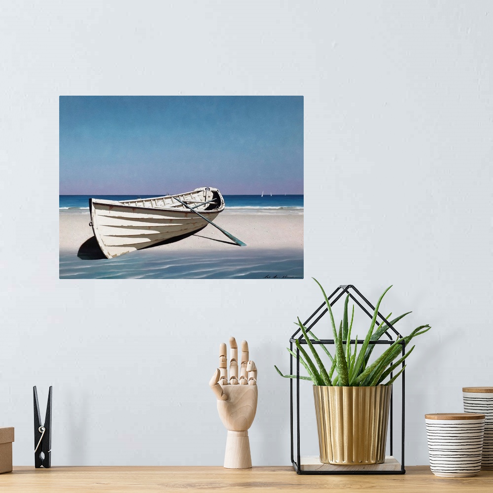 A bohemian room featuring White Boat On Beach