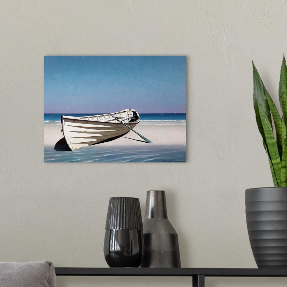 A modern room featuring White Boat On Beach