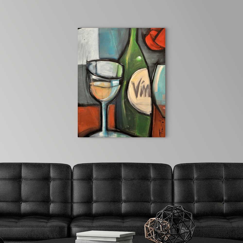 A modern room featuring Docor perfect for the kitchen of a bottle of wine and a glass standing next to it filled with whi...