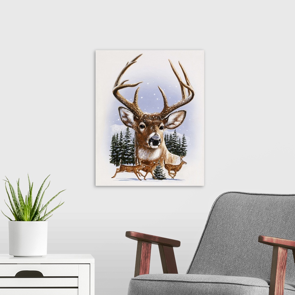 A modern room featuring Whitetail Deer Montage, Winter