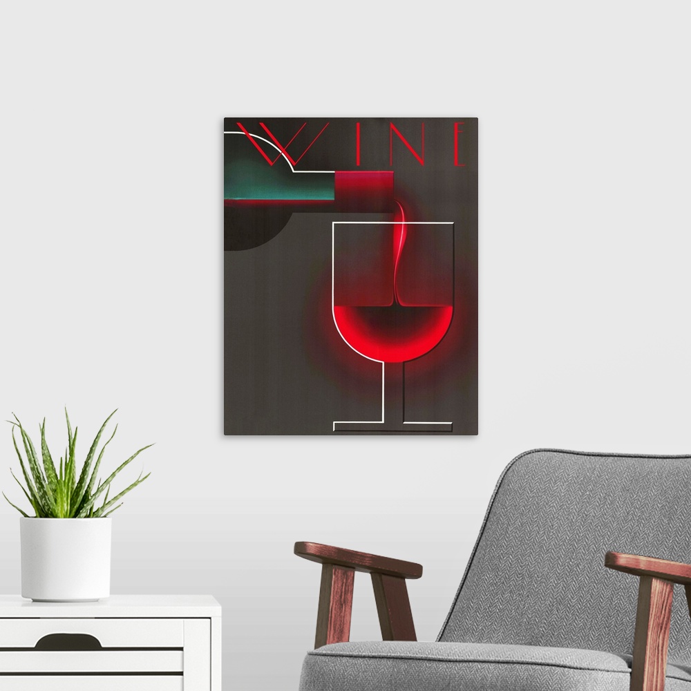A modern room featuring Vintage poster advertisement for Wine Deco