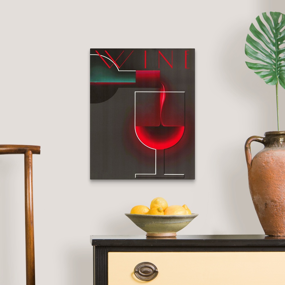 A traditional room featuring Vintage poster advertisement for Wine Deco