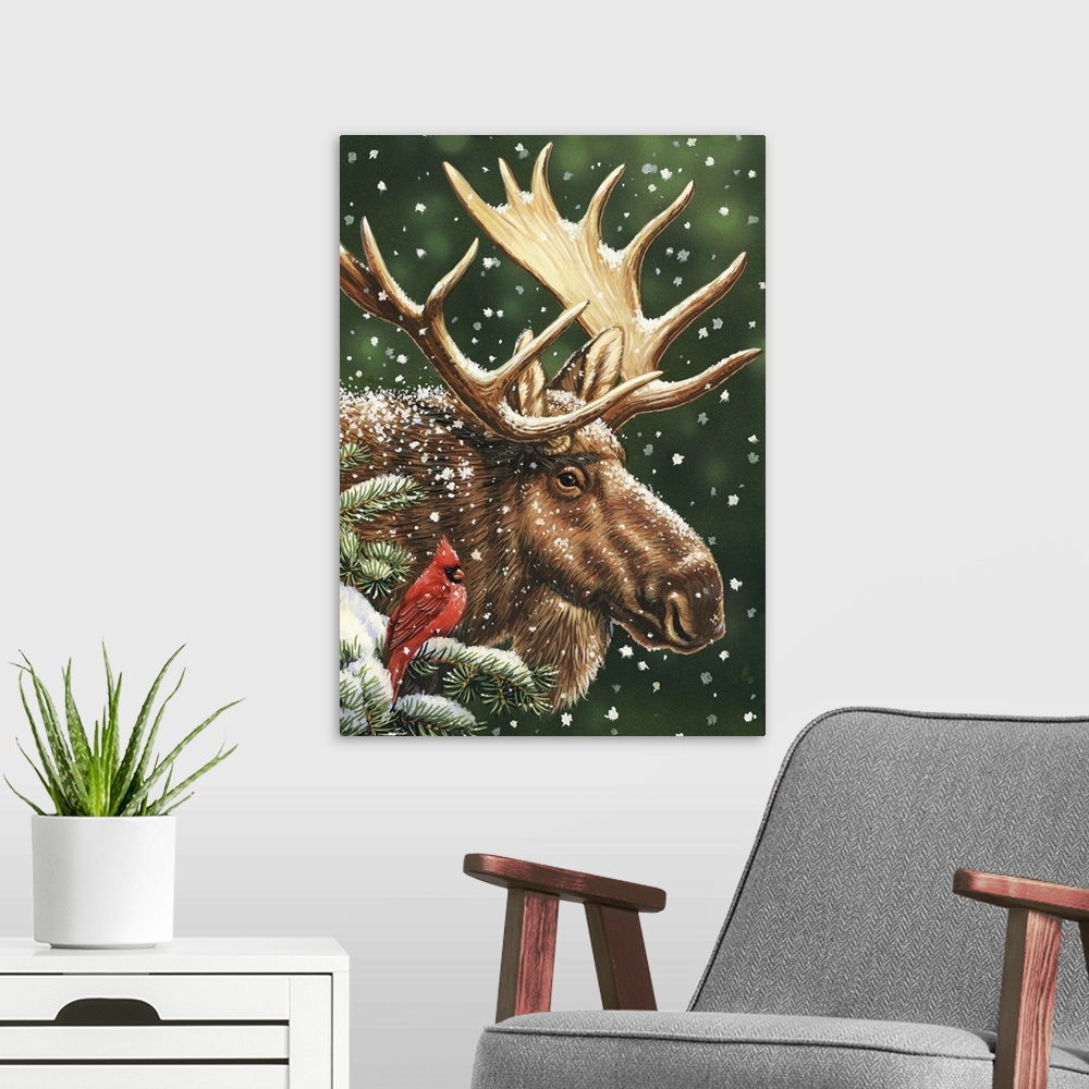A modern room featuring Winter Moose