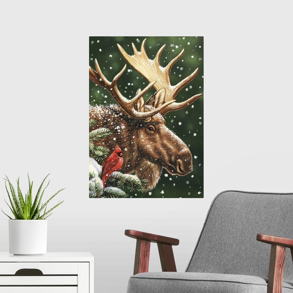 A modern room featuring Winter Moose