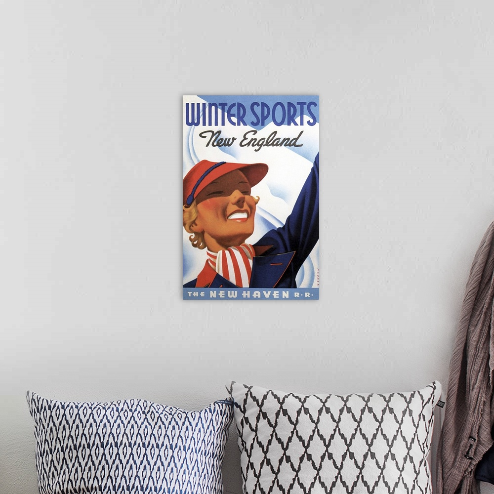 A bohemian room featuring Vintage poster advertisement for Winter Sports.