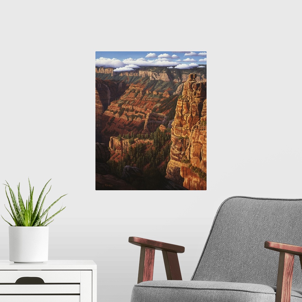 A modern room featuring Contemporary landscape painting of the Grand Canyon.