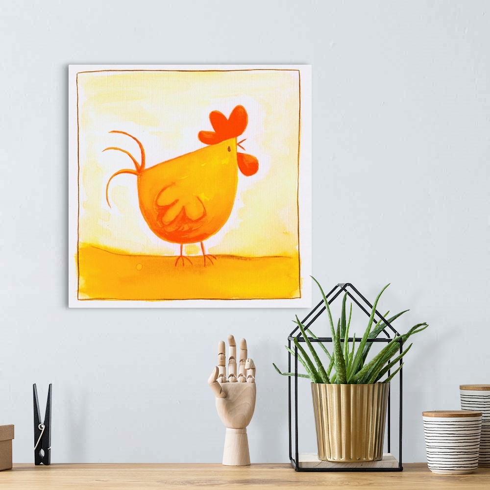 A bohemian room featuring orange rooster