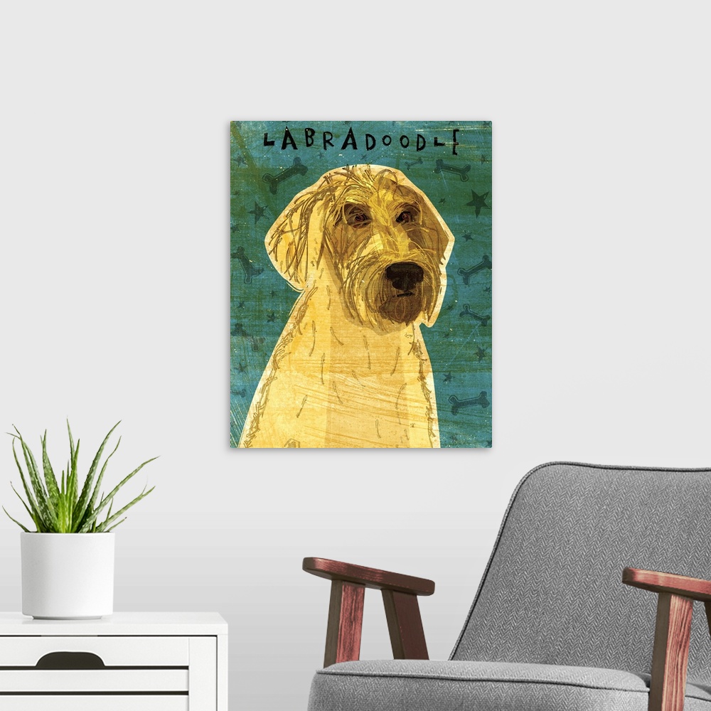 A modern room featuring Yellow Labradoodle