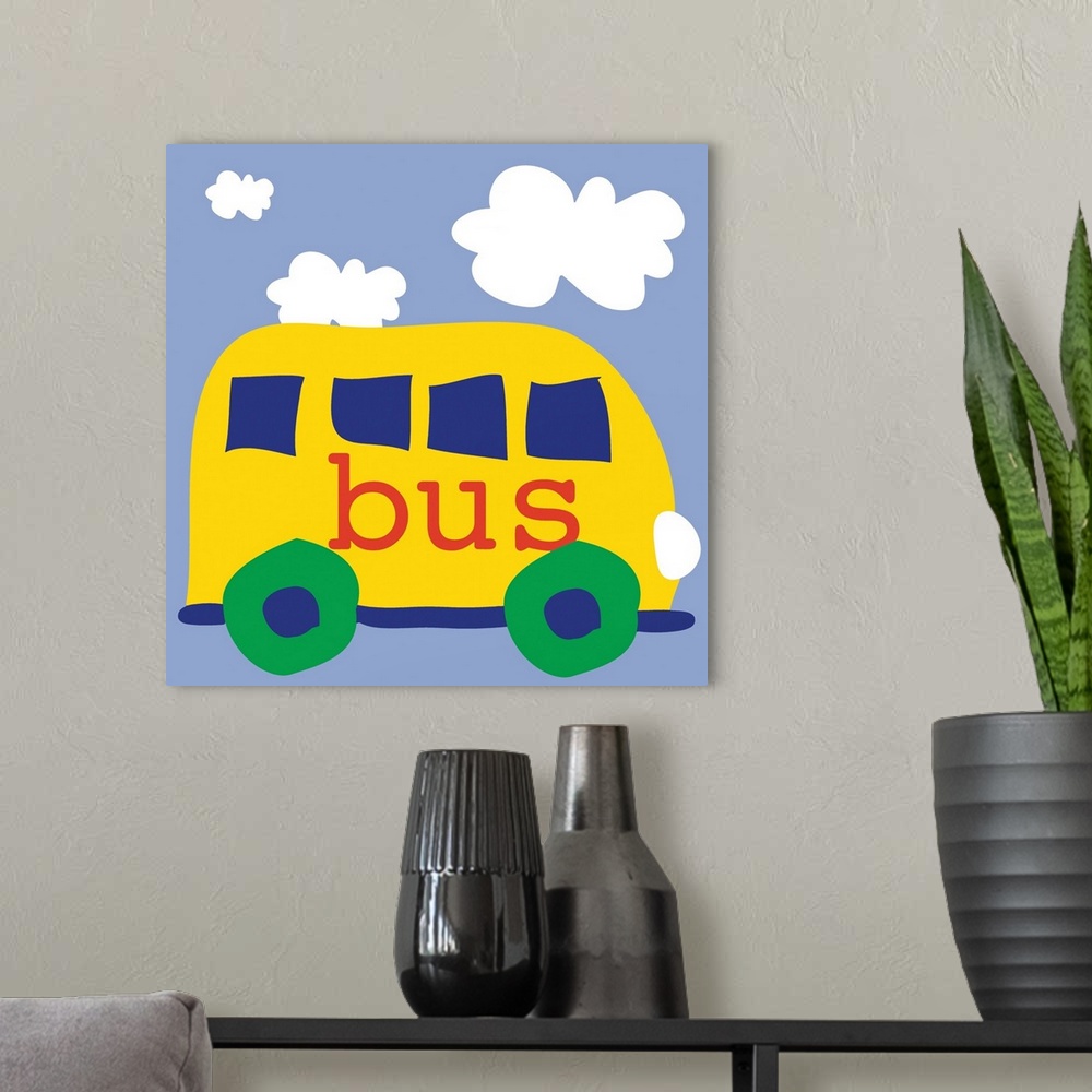 A modern room featuring bus