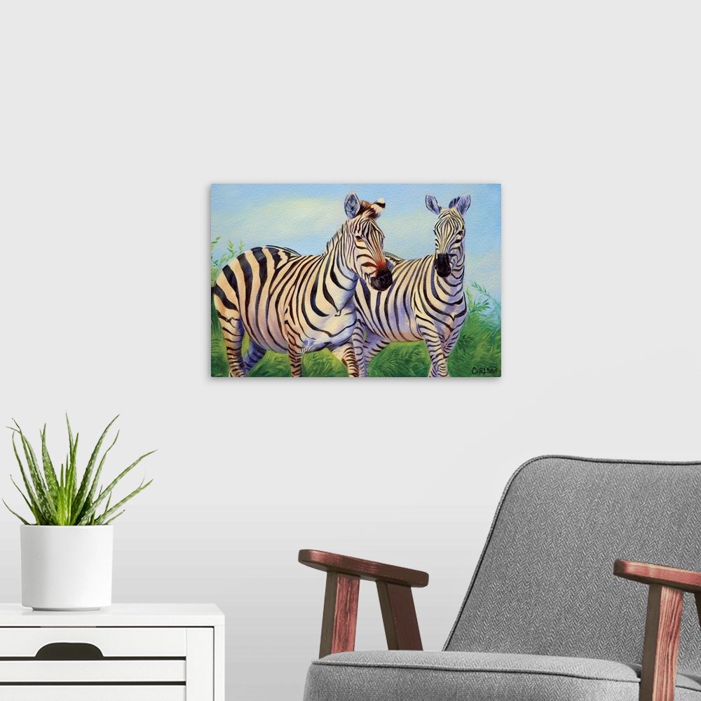 A modern room featuring Zebras