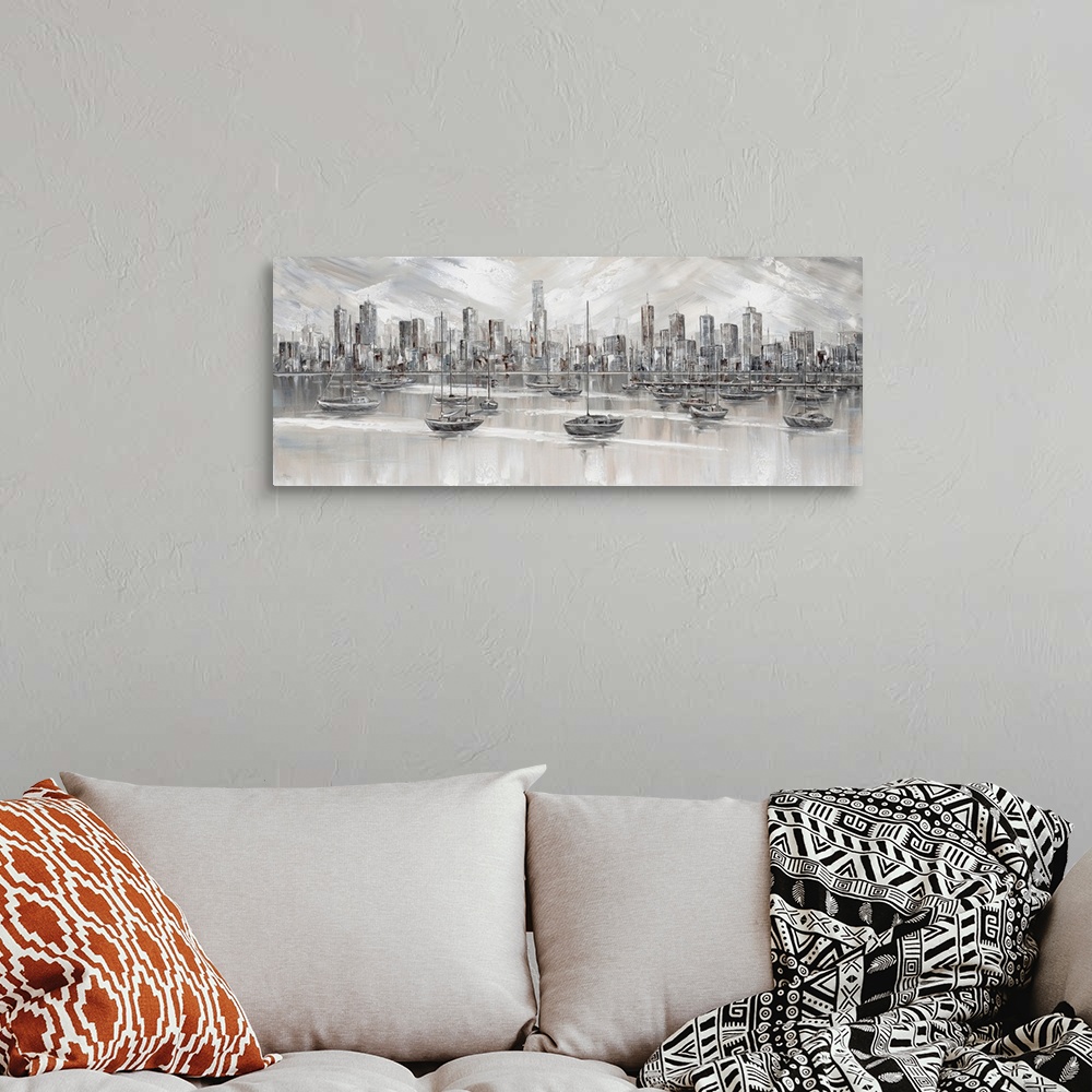 A bohemian room featuring Melbourne City Skyline