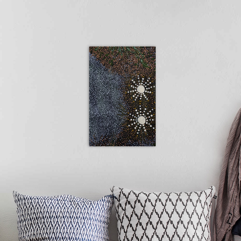 A bohemian room featuring This art piece is inspired by the dreaming story of the seven sisters, and the connection Indigen...