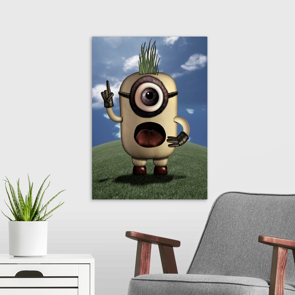 A modern room featuring Based on the minion characters, this is a pinion. A humorous character that always has at least o...