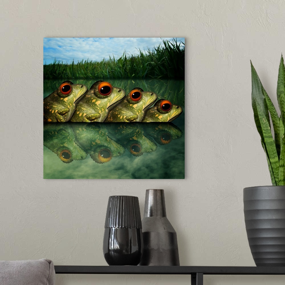 A modern room featuring A group of frogs is called an army! Here is an army of frogs.