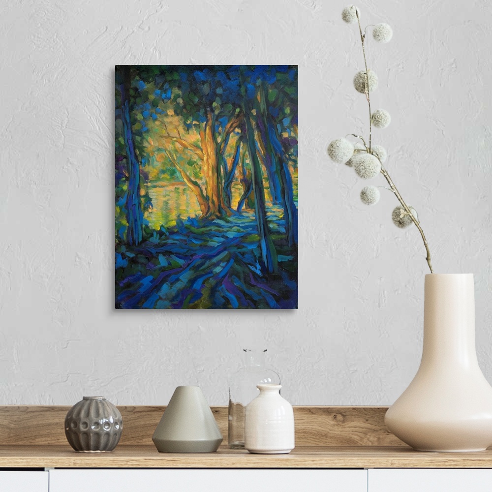 A farmhouse room featuring At the Murray river, 2018 originally acrylic on canvas.